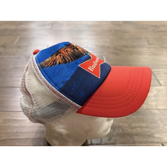 Budweiser Eagle Mens Red Blue Beer Adjustable SnapBack Trucker Hat Mesh Cap OSFM - Picture 4 of 9